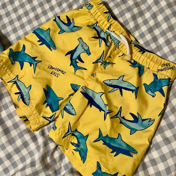 Old Navy Other - Old Navy Kids Swim Trunks - Vibrant Yellow with Blue Sharks Size 3T
